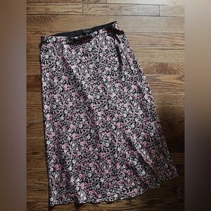 🖤Y2K Dainty Floral Black & Pink Satin Midi Skirt🖤